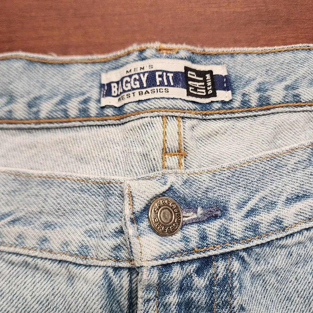 VTG Gap Jeans Mens 40x32 Blue Straight Leg Baggy Light Wash Denim Made USA 90s